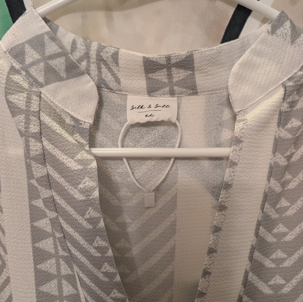 Silk & Salt Summer of Love Sage Green & White Maxi Dress, Long Sleeve, V-Neck - Picture 8 of 9